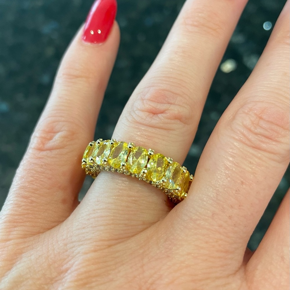 Gold-plated with yellow cubic zirconium eternity band ring